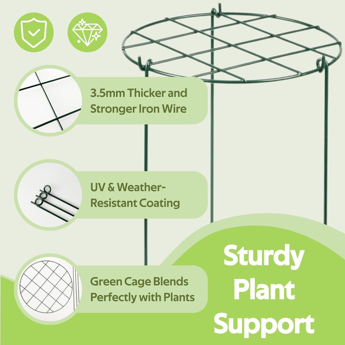 8 Pack Peony Cages and Supports - Grow Through Plant Support for Outdoor Plants - Sturdy Metal Support Frame for Peonies, Roses Flower Garden Cage - Wide Top Rings Bouquet Shape 12" D x 16" H