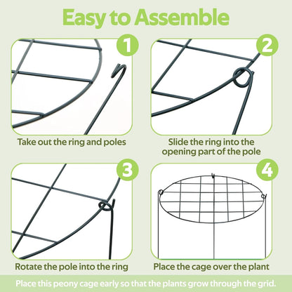 8 Pack Peony Cages and Supports - Grow Through Plant Support for Outdoor Plants - Sturdy Metal Support Frame for Peonies, Roses Flower Garden Cage - Wide Top Rings Bouquet Shape 12" D x 16" H