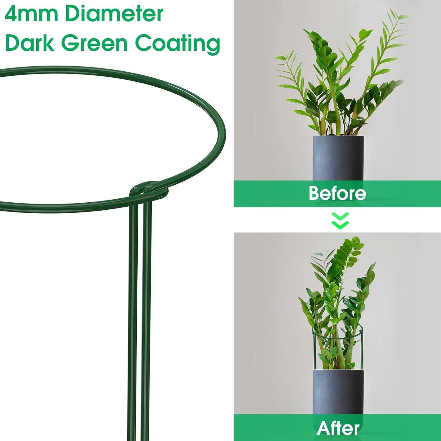 10 Pack Plant Support Stakes, 10" W x 16" H Half Round Peony Cages and Supports, Metal Peony Cage Plant Ring for Outdoor Plants Tomato Flower Vine, with Garden Labels, Clips and Ties
