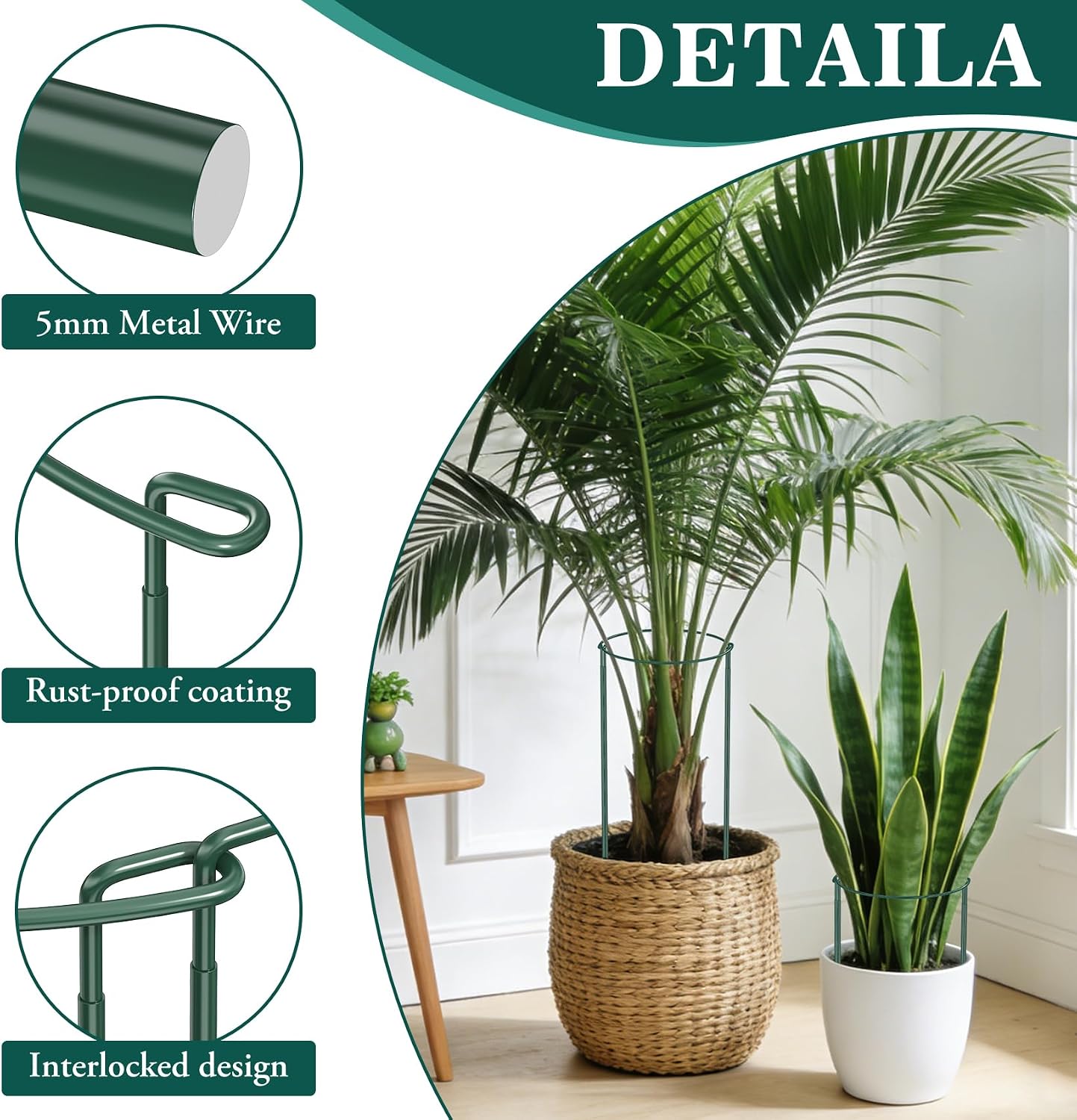 10 Pack Plant Support Stakes, 10" W x 16" H Half Round Peony Cages and Supports, Metal Peony Cage Plant Ring for Outdoor Plants Tomato Flower Vine, with Garden Labels, Clips and Ties
