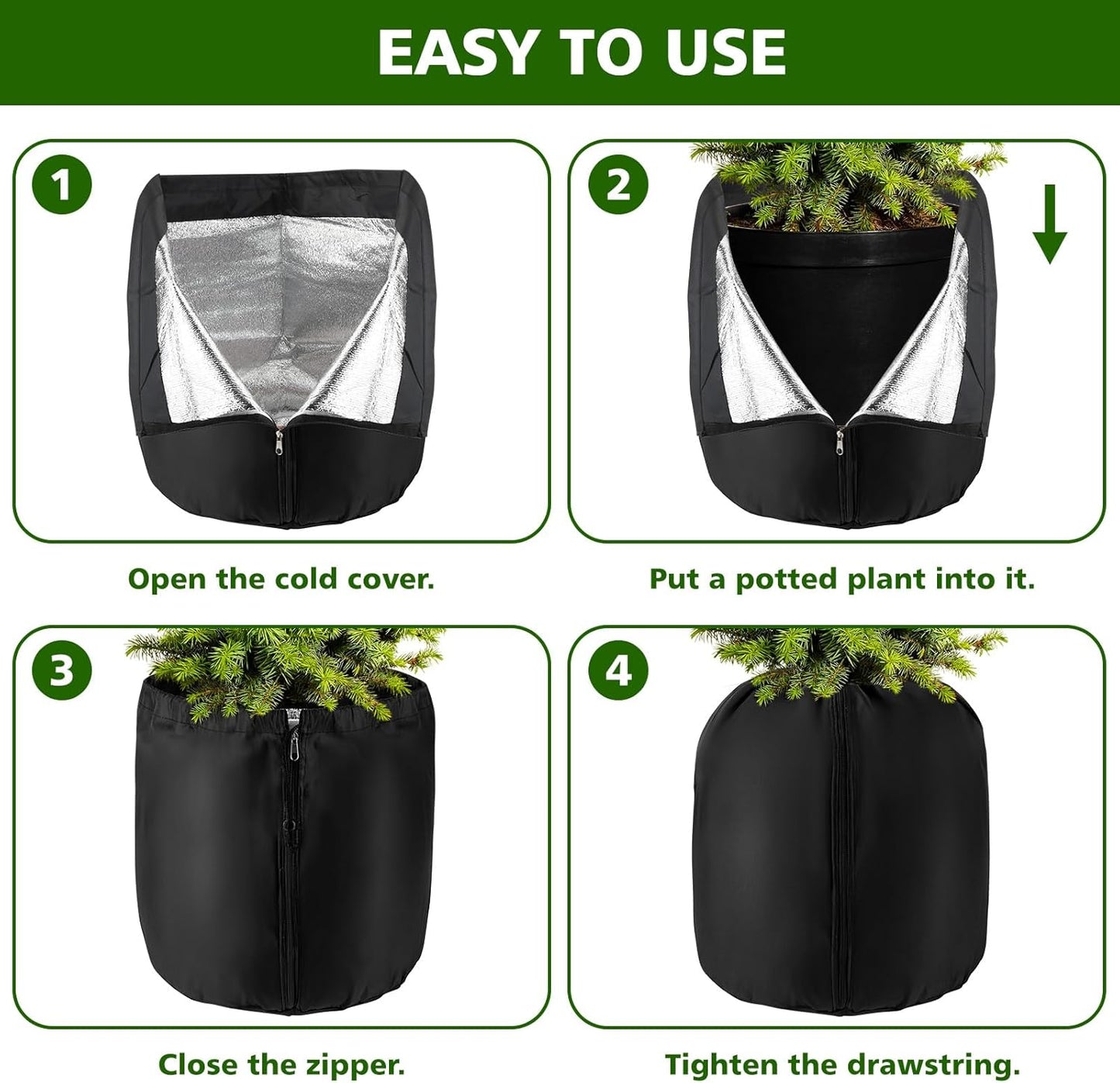 2 Pcs Plant Pot Covers for Winter Potted Plant Freeze Protection Cover Frost Jacket with Zipper Drawstring to Keep Outdoor Plants Flowers Shrubs Trees Warm (17.7" D x 19.7" H - Black)