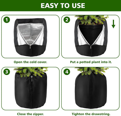 2 Pcs Plant Pot Covers for Winter Potted Plant Freeze Protection Cover Frost Jacket with Zipper Drawstring to Keep Outdoor Plants Flowers Shrubs Trees Warm (17.7" D x 19.7" H - Black)