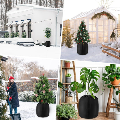 2 Pcs Plant Pot Covers for Winter Potted Plant Freeze Protection Cover Frost Jacket with Zipper Drawstring to Keep Outdoor Plants Flowers Shrubs Trees Warm (17.7" D x 19.7" H - Black)