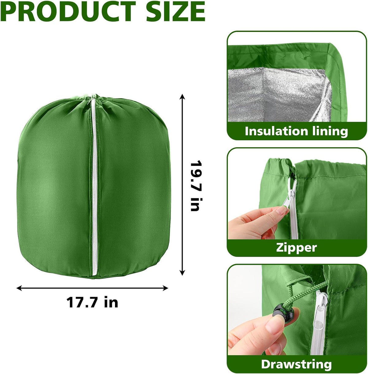 2 Pcs Plant Pot Covers for Winter Potted Plant Freeze Protection Cover Frost Jacket with Zipper Drawstring to Keep Outdoor Plants Flowers Shrubs Trees Warm (17.7" D x 19.7" H - Black)