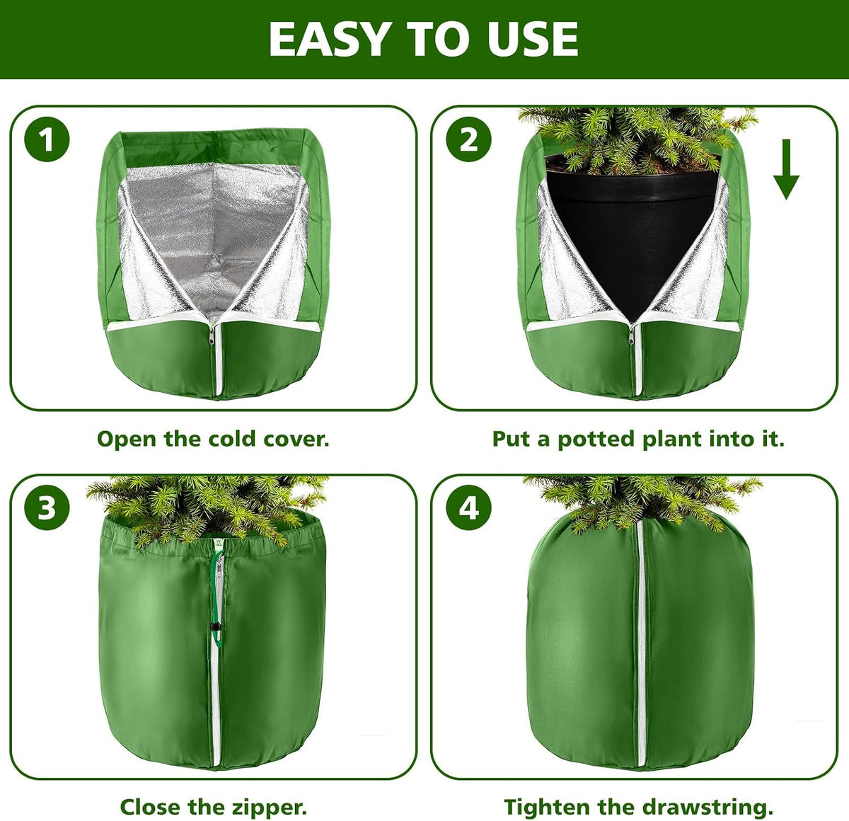 2 Pcs Plant Pot Covers for Winter Potted Plant Freeze Protection Cover Frost Jacket with Zipper Drawstring to Keep Outdoor Plants Flowers Shrubs Trees Warm (17.7" D x 19.7" H - Black)