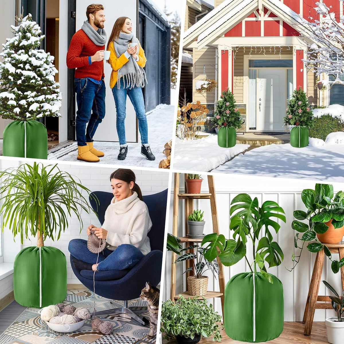 2 Pcs Plant Pot Covers for Winter Potted Plant Freeze Protection Cover Frost Jacket with Zipper Drawstring to Keep Outdoor Plants Flowers Shrubs Trees Warm (17.7" D x 19.7" H - Black)