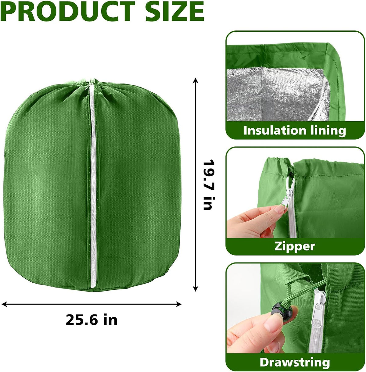 2 Pcs Plant Pot Covers for Winter Potted Plant Freeze Protection Cover Frost Jacket with Zipper Drawstring to Keep Outdoor Plants Flowers Shrubs Trees Warm (17.7" D x 19.7" H - Black)
