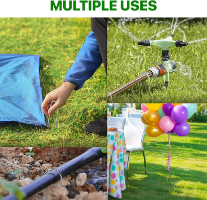 U Shape Garden Stakes 50 Packs 4 Inch 11 Gauge Irrigation Tubing Stakes, Heavy Duty Galvanized Landscape Staples for Tube, Lawns, Landscape Fabrics,Irrigation Hose and Weed Barriers