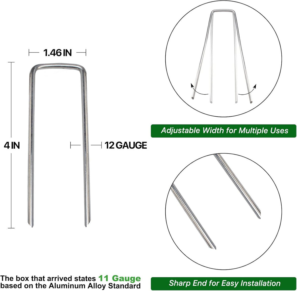 U Shape Garden Stakes 50 Packs 4 Inch 11 Gauge Irrigation Tubing Stakes, Heavy Duty Galvanized Landscape Staples for Tube, Lawns, Landscape Fabrics,Irrigation Hose and Weed Barriers