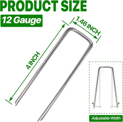 U Shape Garden Stakes 50 Packs 4 Inch 11 Gauge Irrigation Tubing Stakes, Heavy Duty Galvanized Landscape Staples for Tube, Lawns, Landscape Fabrics,Irrigation Hose and Weed Barriers