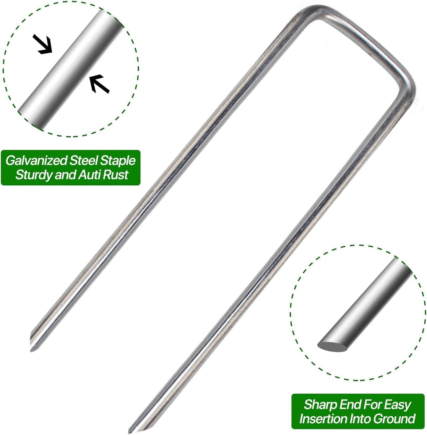 U Shape Garden Stakes 50 Packs 4 Inch 11 Gauge Irrigation Tubing Stakes, Heavy Duty Galvanized Landscape Staples for Tube, Lawns, Landscape Fabrics,Irrigation Hose and Weed Barriers