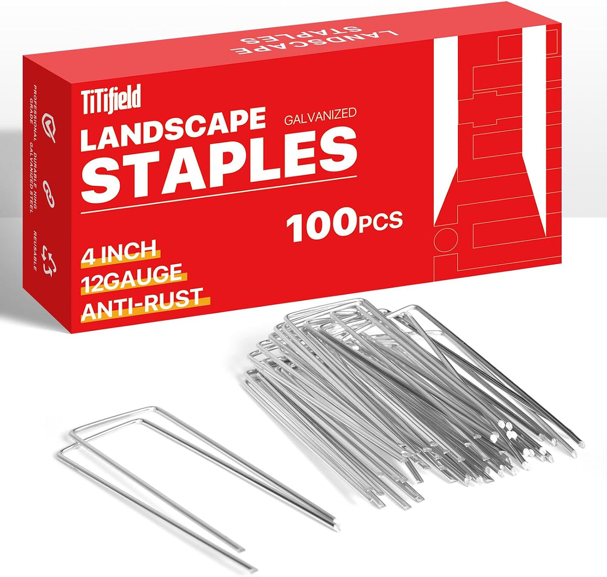 U Shape Garden Stakes 50 Packs 4 Inch 11 Gauge Irrigation Tubing Stakes, Heavy Duty Galvanized Landscape Staples for Tube, Lawns, Landscape Fabrics,Irrigation Hose and Weed Barriers