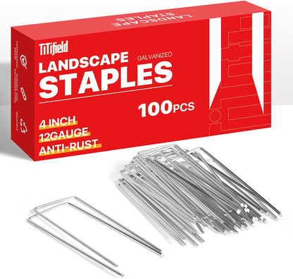 U Shape Garden Stakes 50 Packs 4 Inch 11 Gauge Irrigation Tubing Stakes, Heavy Duty Galvanized Landscape Staples for Tube, Lawns, Landscape Fabrics,Irrigation Hose and Weed Barriers