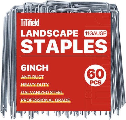 U Shape Garden Stakes 50 Packs 4 Inch 11 Gauge Irrigation Tubing Stakes, Heavy Duty Galvanized Landscape Staples for Tube, Lawns, Landscape Fabrics,Irrigation Hose and Weed Barriers