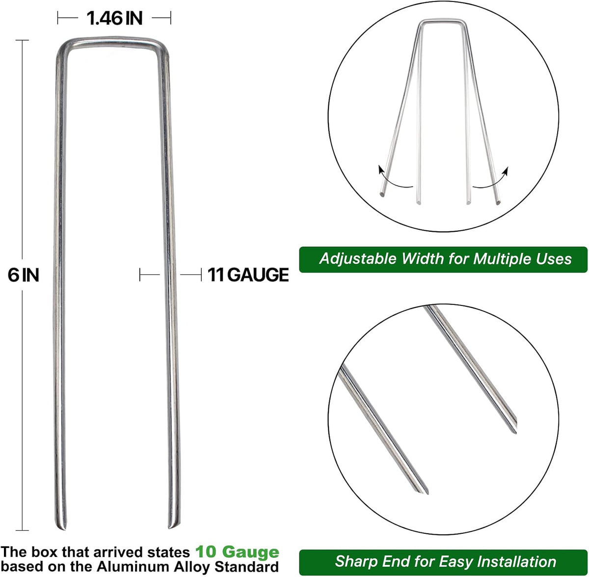 U Shape Garden Stakes 50 Packs 4 Inch 11 Gauge Irrigation Tubing Stakes, Heavy Duty Galvanized Landscape Staples for Tube, Lawns, Landscape Fabrics,Irrigation Hose and Weed Barriers