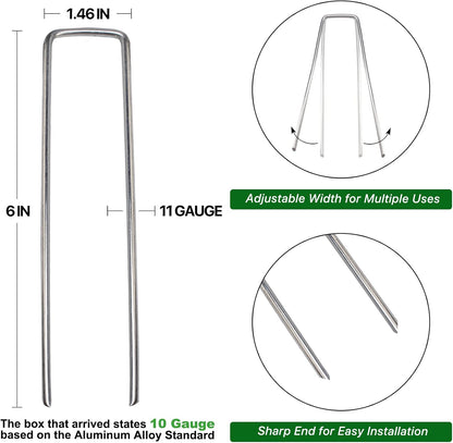 U Shape Garden Stakes 50 Packs 4 Inch 11 Gauge Irrigation Tubing Stakes, Heavy Duty Galvanized Landscape Staples for Tube, Lawns, Landscape Fabrics,Irrigation Hose and Weed Barriers