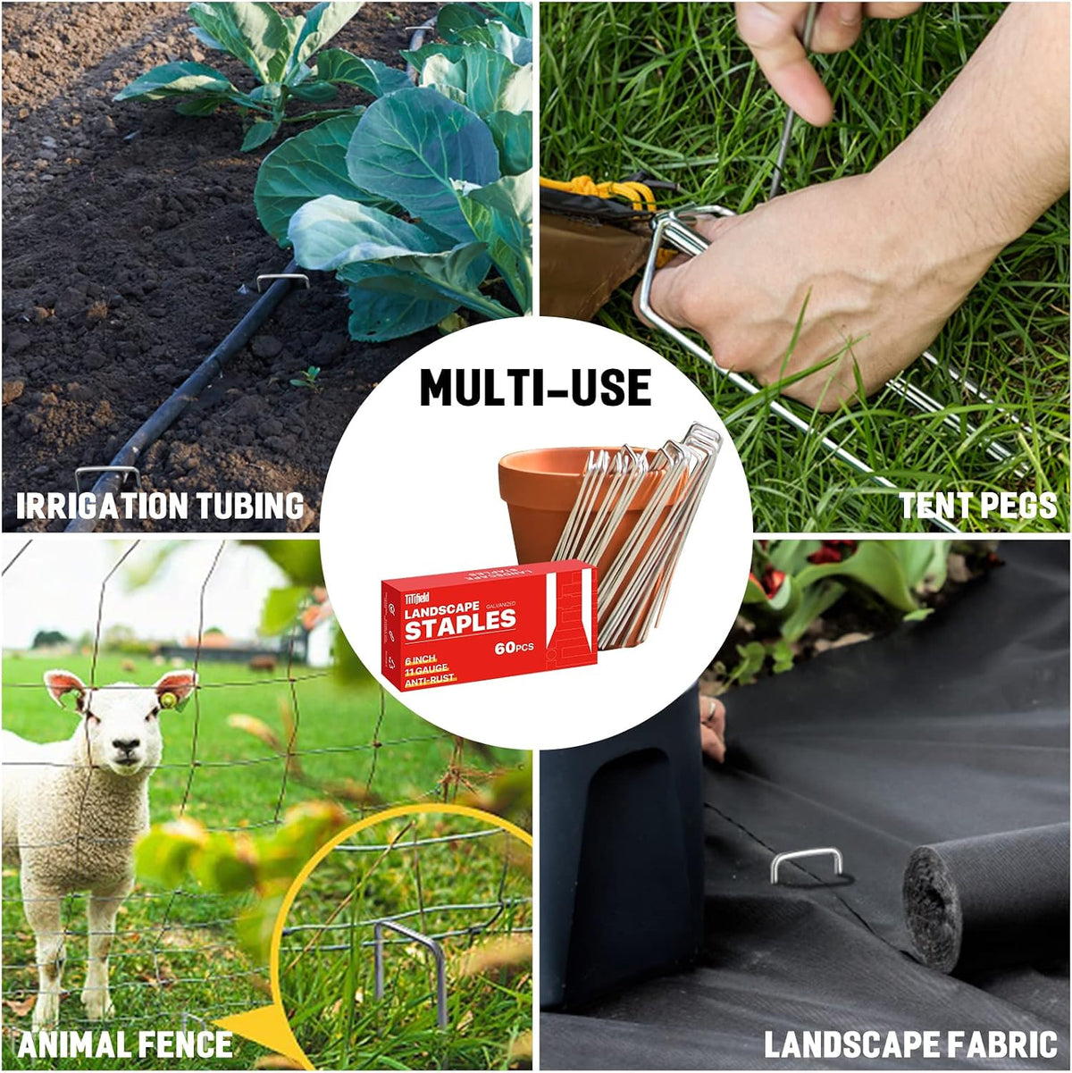 U Shape Garden Stakes 50 Packs 4 Inch 11 Gauge Irrigation Tubing Stakes, Heavy Duty Galvanized Landscape Staples for Tube, Lawns, Landscape Fabrics,Irrigation Hose and Weed Barriers