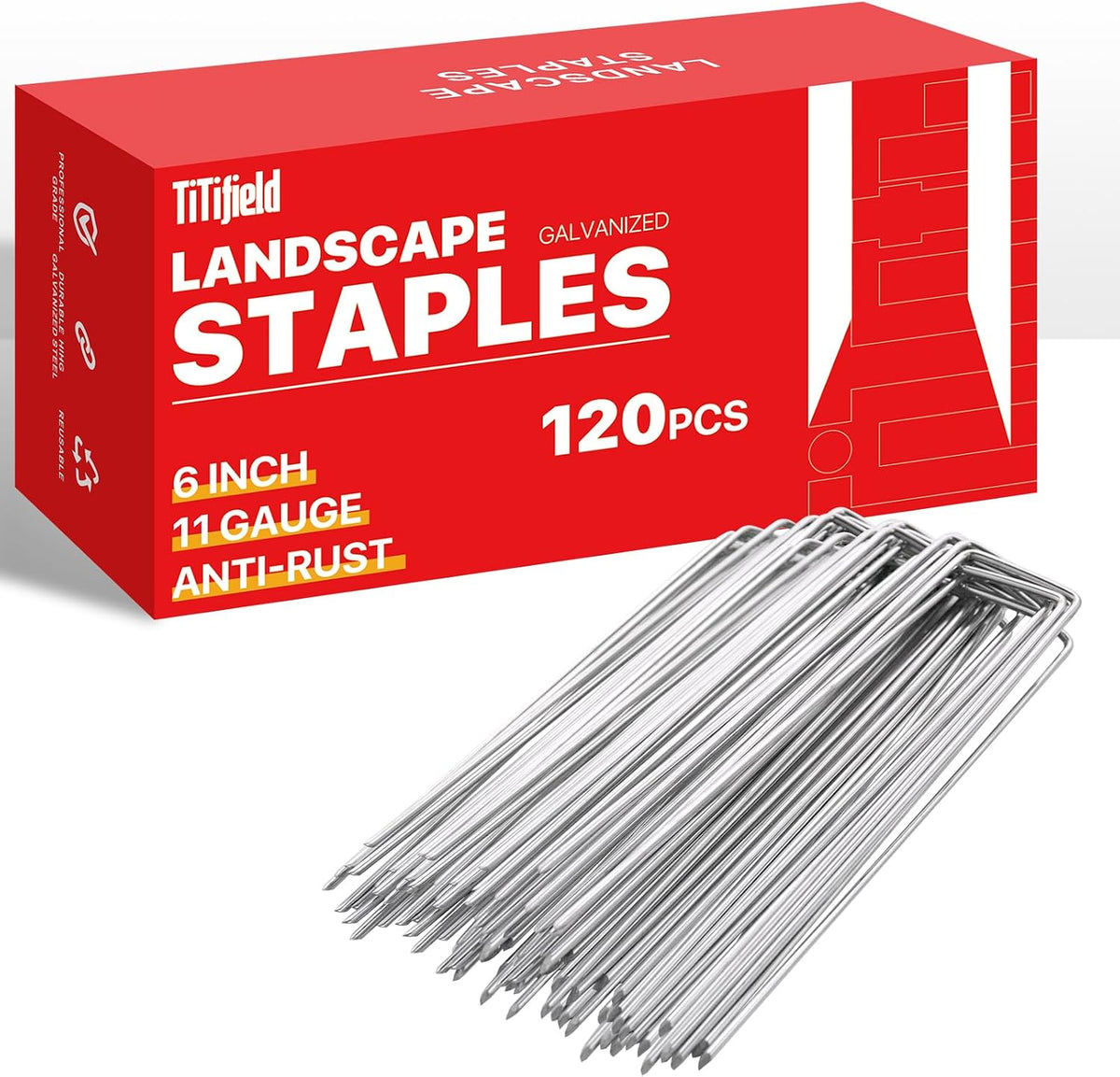 U Shape Garden Stakes 50 Packs 4 Inch 11 Gauge Irrigation Tubing Stakes, Heavy Duty Galvanized Landscape Staples for Tube, Lawns, Landscape Fabrics,Irrigation Hose and Weed Barriers