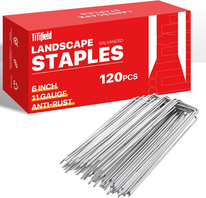 U Shape Garden Stakes 50 Packs 4 Inch 11 Gauge Irrigation Tubing Stakes, Heavy Duty Galvanized Landscape Staples for Tube, Lawns, Landscape Fabrics,Irrigation Hose and Weed Barriers