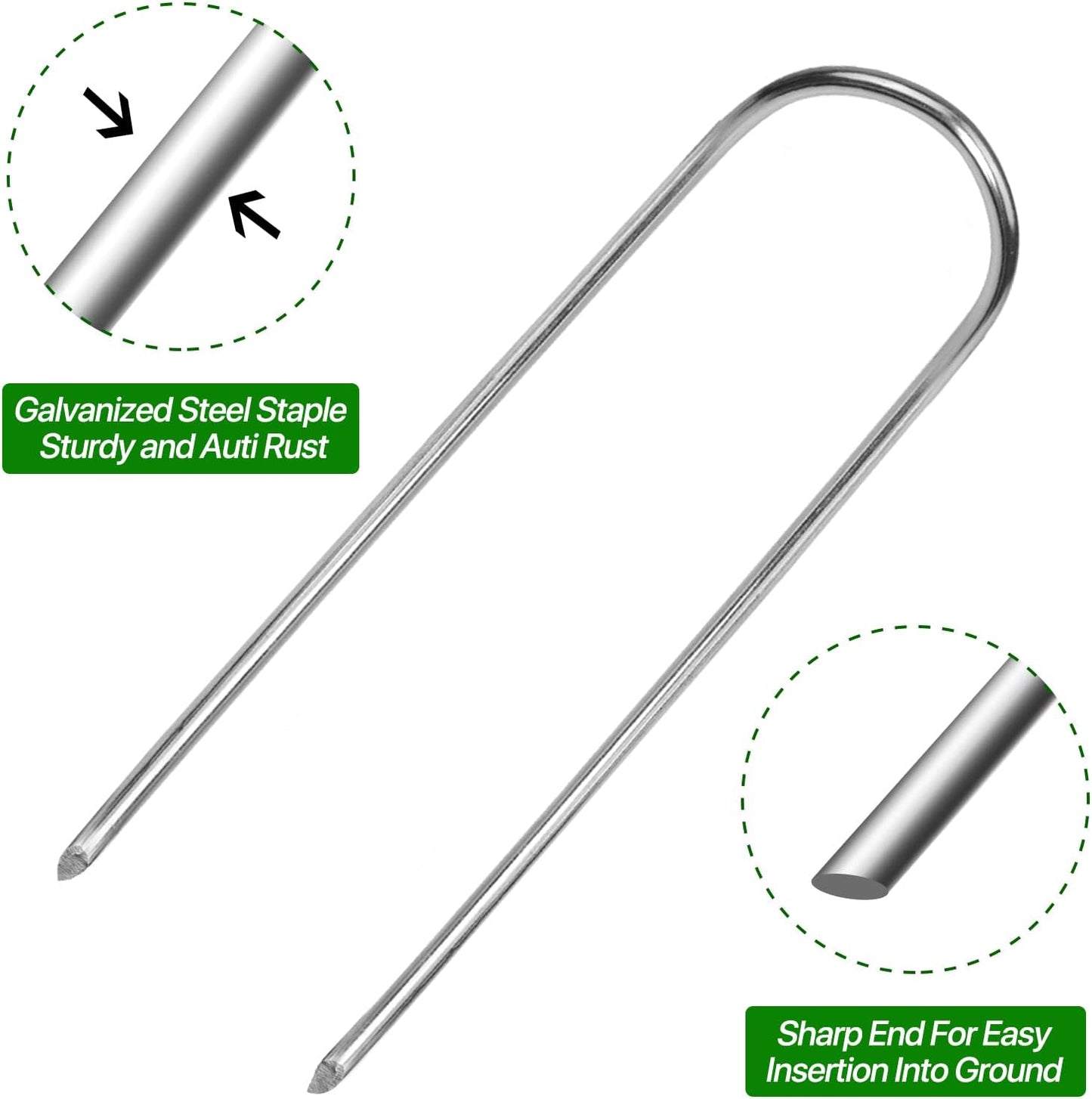 U Shape Garden Stakes 50 Packs 4 Inch 11 Gauge Irrigation Tubing Stakes, Heavy Duty Galvanized Landscape Staples for Tube, Lawns, Landscape Fabrics,Irrigation Hose and Weed Barriers