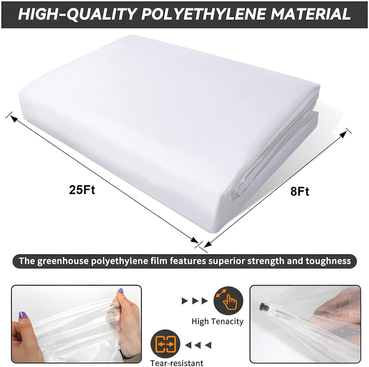Greenhouse Plastic Sheeting 8' x 25' 6 Mil, Clear UV Resistant Heavy Duty Polyethylene Film, Thick Greenhouse Cover for Garden, Farm, Agriculture