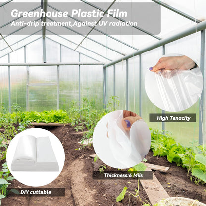 Greenhouse Plastic Sheeting 8' x 25' 6 Mil, Clear UV Resistant Heavy Duty Polyethylene Film, Thick Greenhouse Cover for Garden, Farm, Agriculture