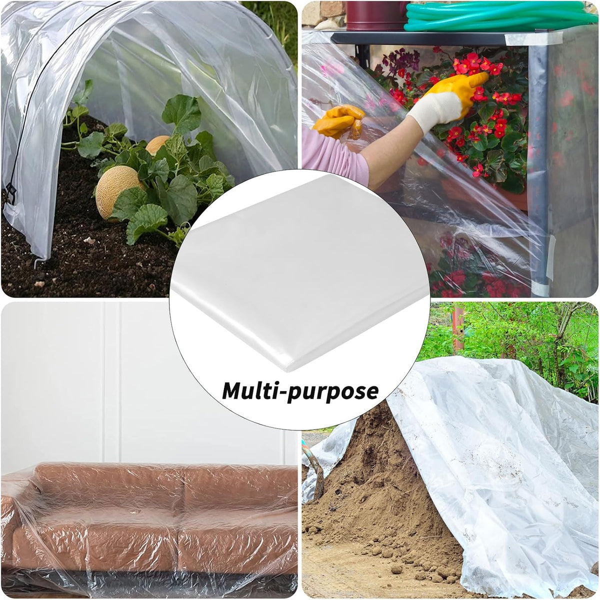 Greenhouse Plastic Sheeting 8' x 25' 6 Mil, Clear UV Resistant Heavy Duty Polyethylene Film, Thick Greenhouse Cover for Garden, Farm, Agriculture