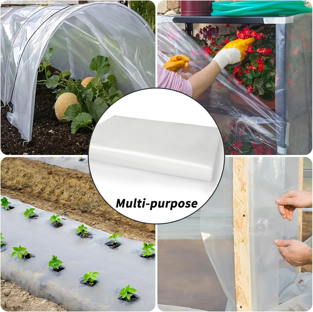 Greenhouse Plastic Sheeting 8' x 25' 6 Mil, Clear UV Resistant Heavy Duty Polyethylene Film, Thick Greenhouse Cover for Garden, Farm, Agriculture