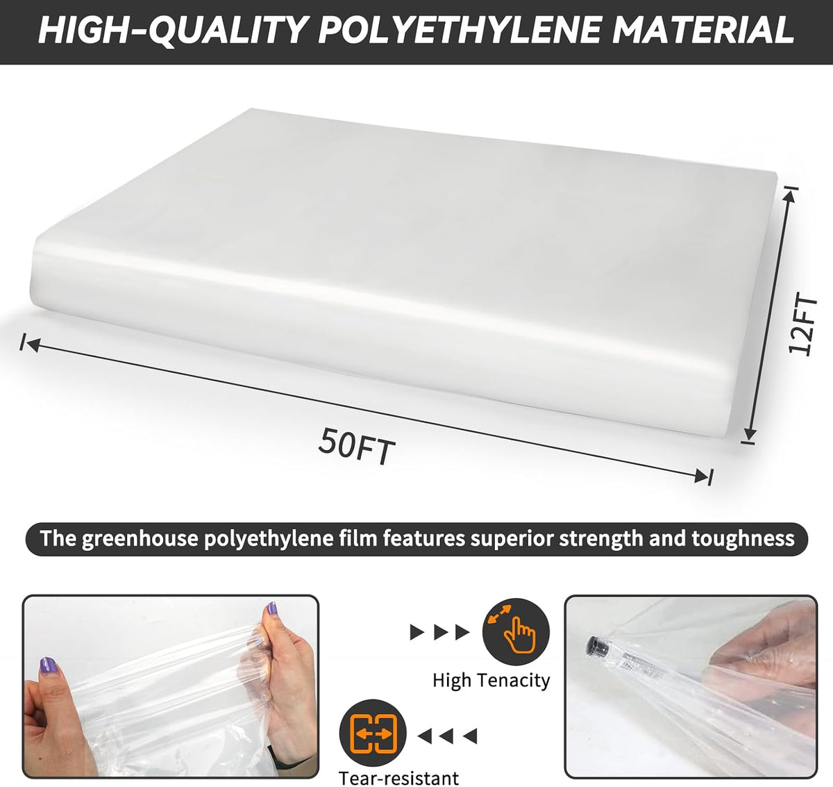 Greenhouse Plastic Sheeting 8' x 25' 6 Mil, Clear UV Resistant Heavy Duty Polyethylene Film, Thick Greenhouse Cover for Garden, Farm, Agriculture