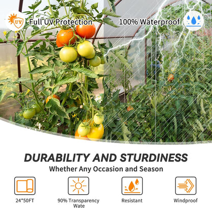 Greenhouse Plastic Sheeting 8' x 25' 6 Mil, Clear UV Resistant Heavy Duty Polyethylene Film, Thick Greenhouse Cover for Garden, Farm, Agriculture