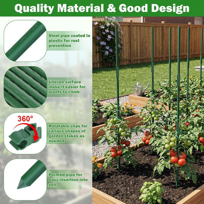 Garden Stakes 20 Pack, 16 Inch Plastic Coated Metal Plant Support Stakes, Sturdy Tomato Stakes with 14 Connectors 14 Rotatable Clips 14 Plant Clips for Indoor Outdoor Vegetables