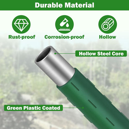 Garden Stakes 20 Pack, 16 Inch Plastic Coated Metal Plant Support Stakes, Sturdy Tomato Stakes with 14 Connectors 14 Rotatable Clips 14 Plant Clips for Indoor Outdoor Vegetables
