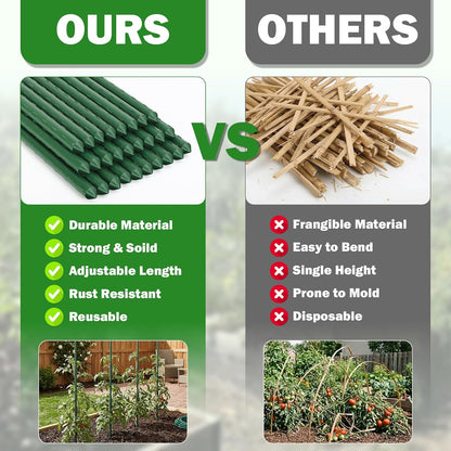 Garden Stakes 20 Pack, 16 Inch Plastic Coated Metal Plant Support Stakes, Sturdy Tomato Stakes with 14 Connectors 14 Rotatable Clips 14 Plant Clips for Indoor Outdoor Vegetables