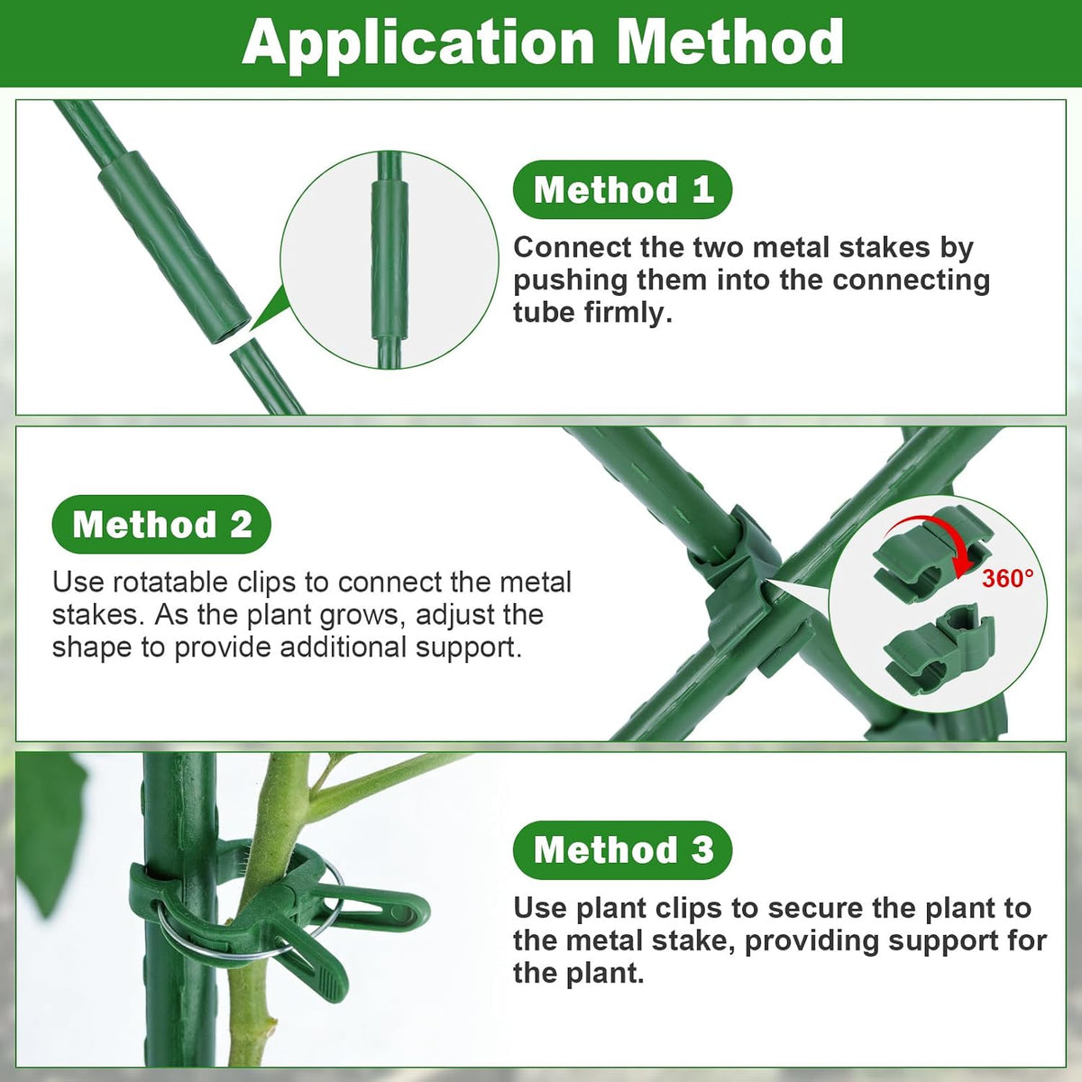 Garden Stakes 20 Pack, 16 Inch Plastic Coated Metal Plant Support Stakes, Sturdy Tomato Stakes with 14 Connectors 14 Rotatable Clips 14 Plant Clips for Indoor Outdoor Vegetables