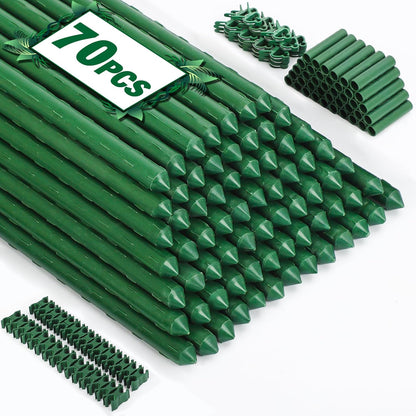 Garden Stakes 20 Pack, 16 Inch Plastic Coated Metal Plant Support Stakes, Sturdy Tomato Stakes with 14 Connectors 14 Rotatable Clips 14 Plant Clips for Indoor Outdoor Vegetables