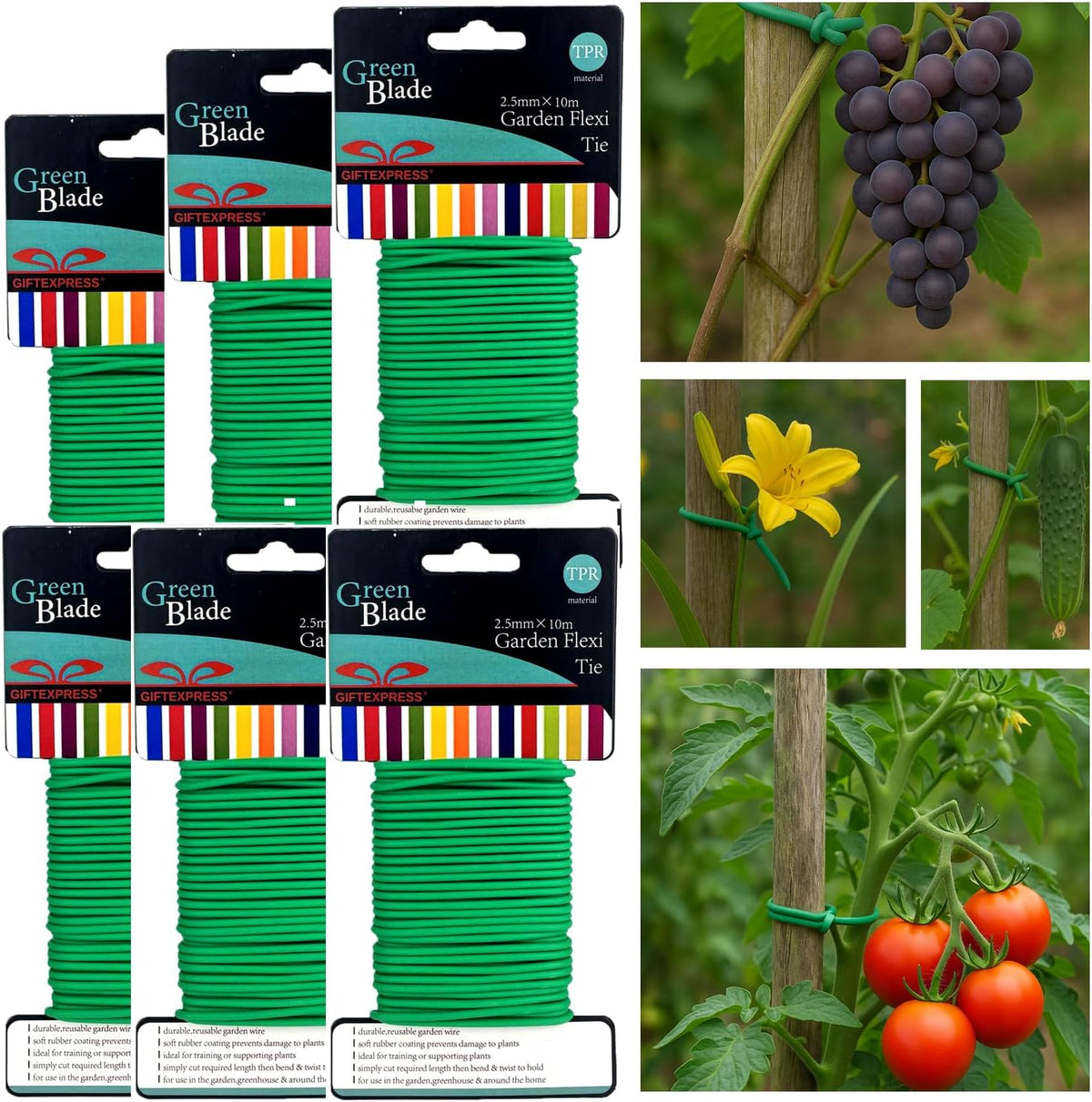 Pack of 6 Garden Soft Wire Tie, 32.8' ea. Garden Plant Tie, Light Duty Flexi Tie, Plant Twist Ties