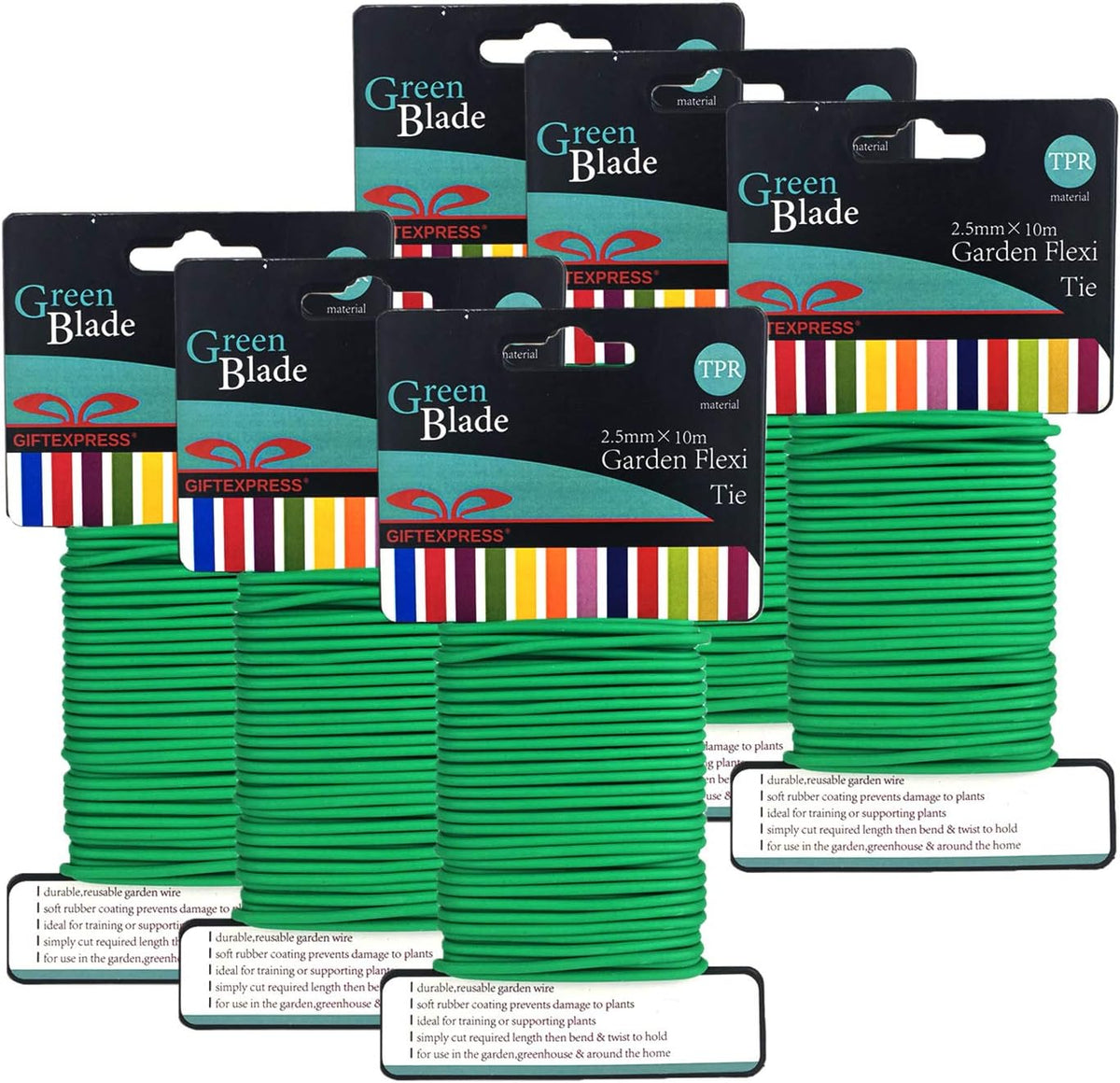 Pack of 6 Garden Soft Wire Tie, 32.8' ea. Garden Plant Tie, Light Duty Flexi Tie, Plant Twist Ties