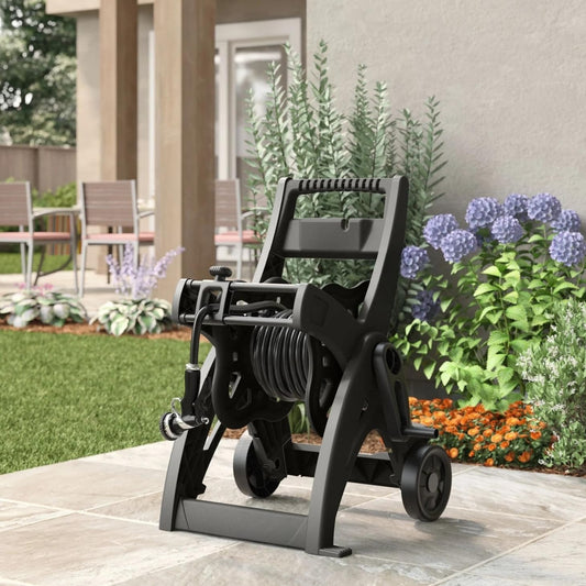 175-inch Portable Garden Hose Storage Reel, Wheeled Garden Hose Storage Reel, Effortless Crank-type Hose Reel Cart, Suitable for Gardens and Backyards. (Black)