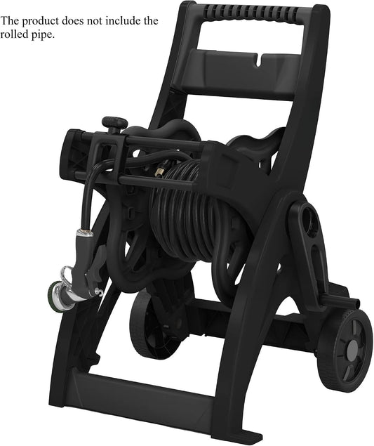 175-inch Portable Garden Hose Storage Reel, Wheeled Garden Hose Storage Reel, Effortless Crank-type Hose Reel Cart, Suitable for Gardens and Backyards. (Black)