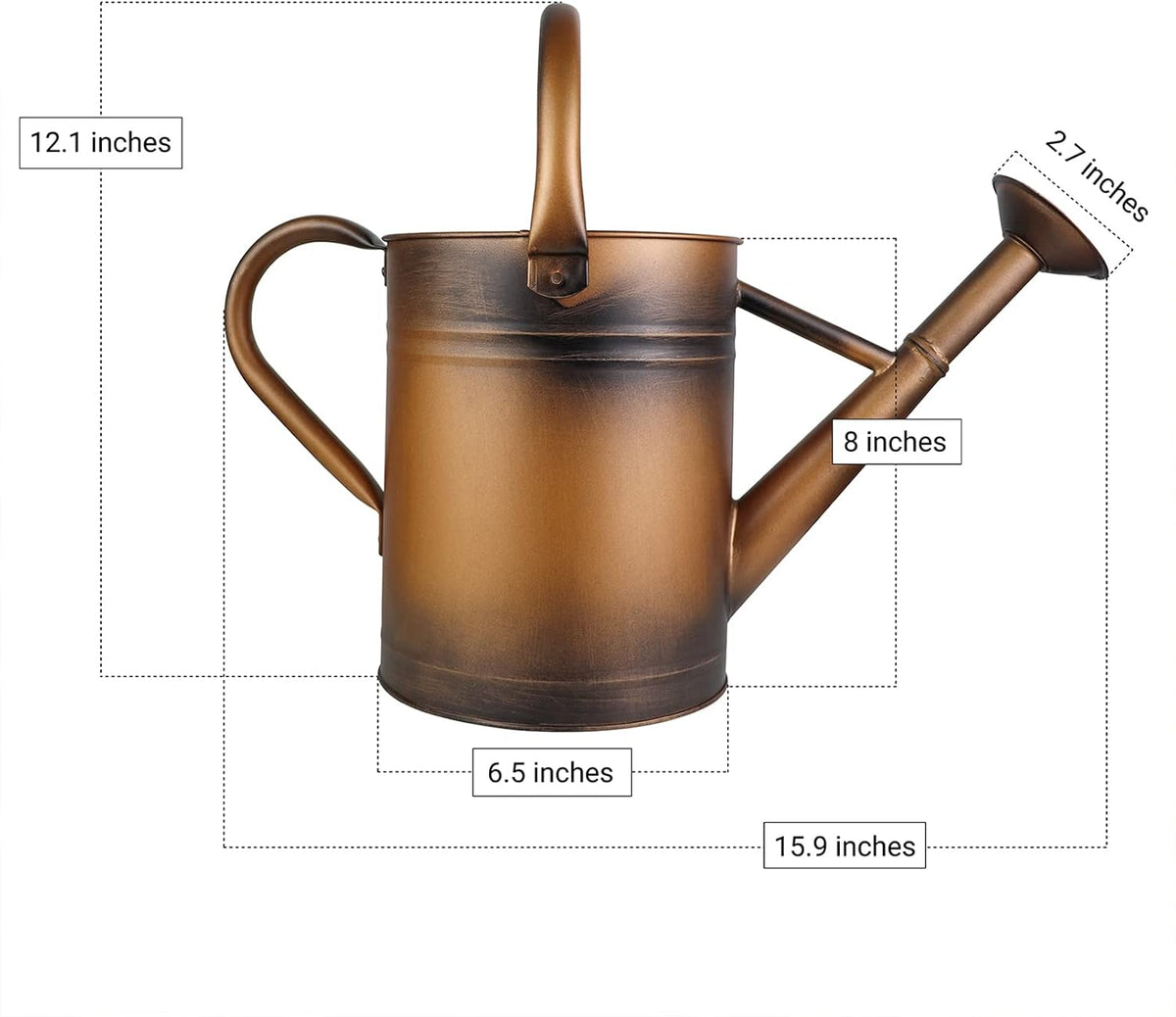 1 Gallon Metal Watering Can for Outdoor Garden, Plant & Flower Watering Pot for Gardening Bonsai Water Bucket with Sprinkler Head