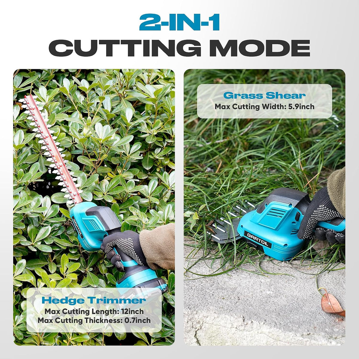 2-in-1 Cordless Hedge Trimmer & Grass Shears, Compatible with Makita 18V Battery, 20V Handheld Bush Trimmer with 12" & 6" Blades, Battery & Charger Included, Lightweight Bush Clipper for Yard