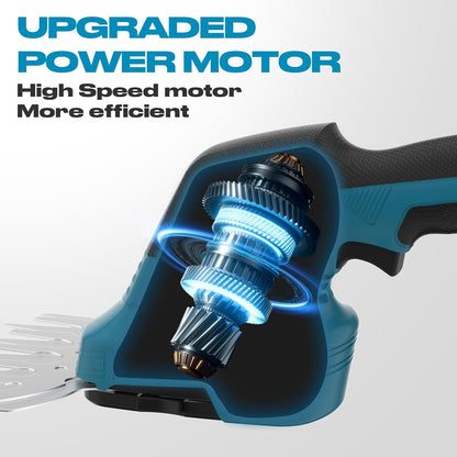 2-in-1 Cordless Hedge Trimmer & Grass Shears, Compatible with Makita 18V Battery, 20V Handheld Bush Trimmer with 12" & 6" Blades, Battery & Charger Included, Lightweight Bush Clipper for Yard