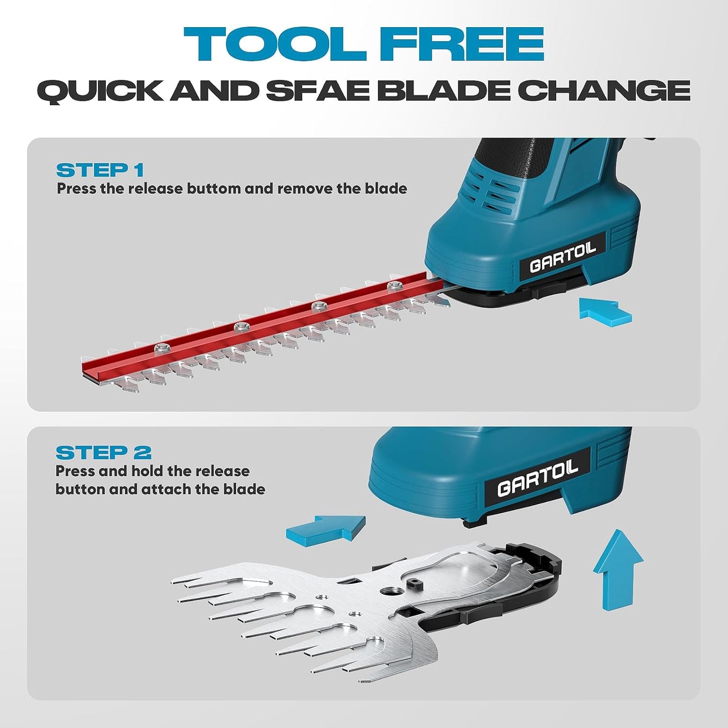 2-in-1 Cordless Hedge Trimmer & Grass Shears, Compatible with Makita 18V Battery, 20V Handheld Bush Trimmer with 12" & 6" Blades, Battery & Charger Included, Lightweight Bush Clipper for Yard
