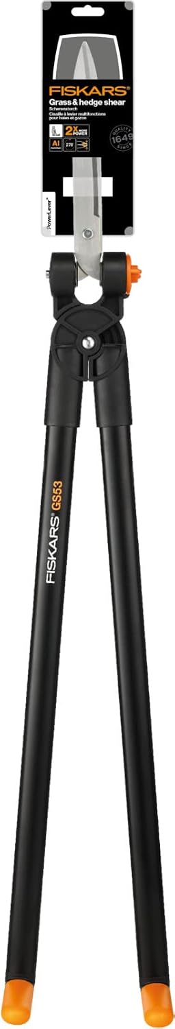PowerLever Grass and Hedge Shear GS53, Multifunctional Hedge and Lawn Scissors, Range up to 2.5 m, Black/Orange, 1001565