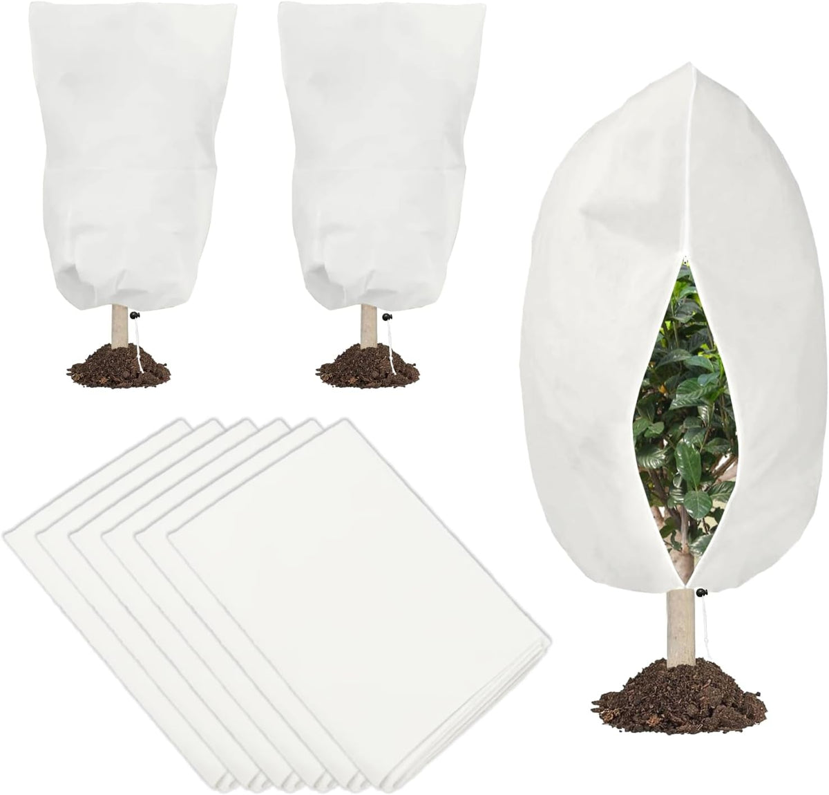 6 PCS Plant Covers Freeze Protection with Zipper Drawstring, 47.2"x31.5"