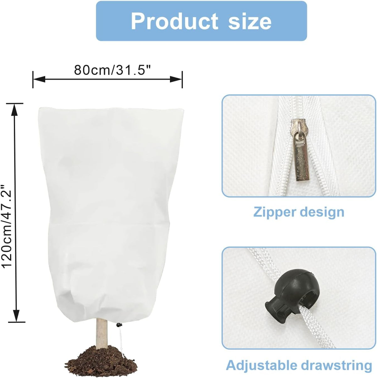 6 PCS Plant Covers Freeze Protection with Zipper Drawstring, 47.2"x31.5"