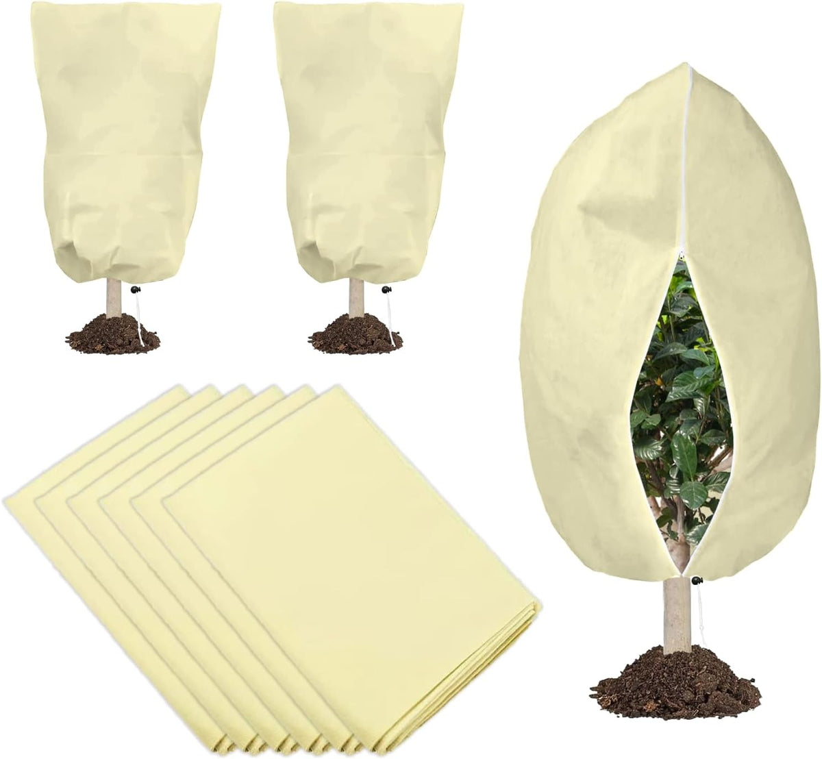 6 PCS Plant Covers Freeze Protection with Zipper Drawstring, 47.2"x31.5"
