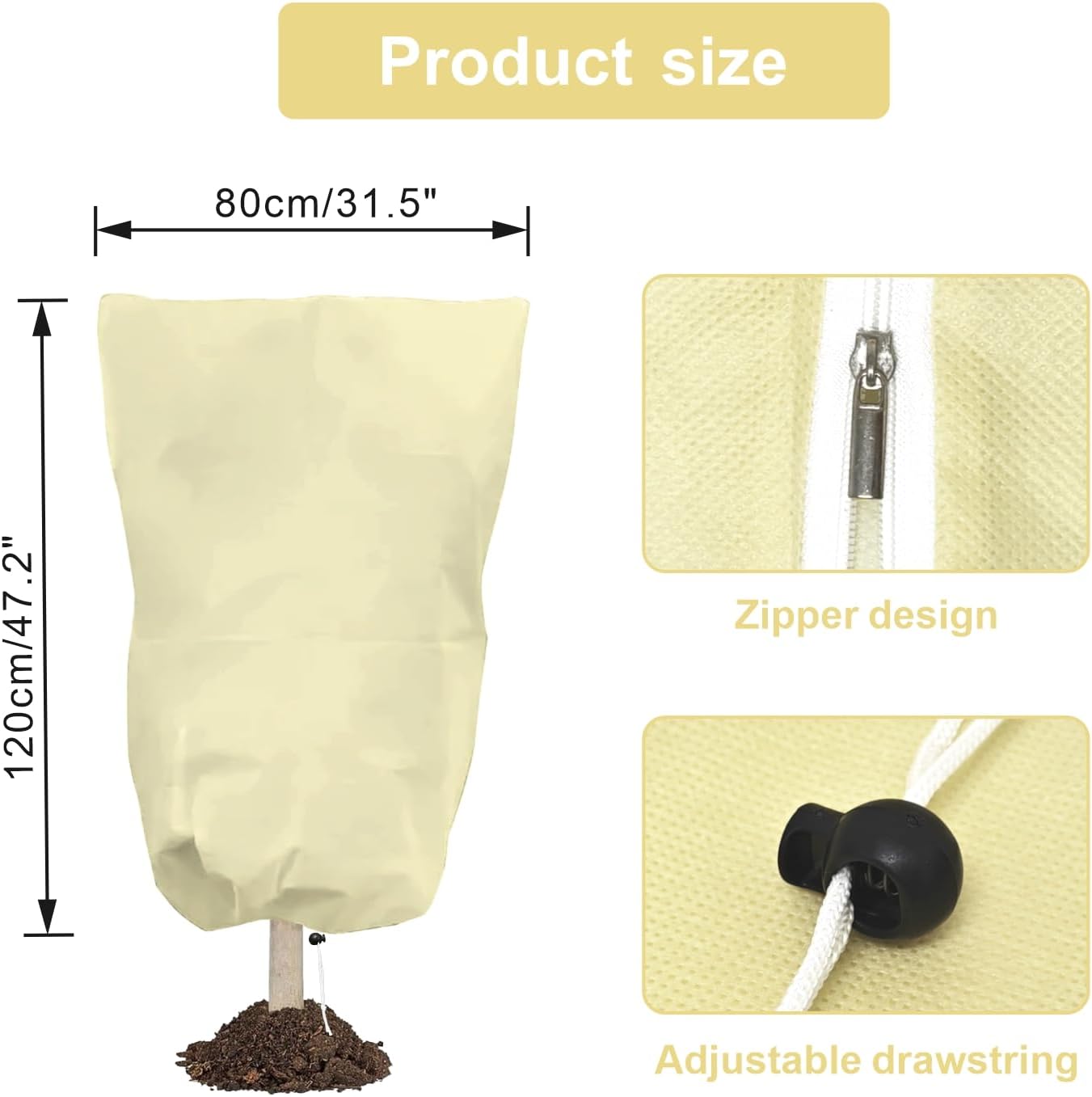 6 PCS Plant Covers Freeze Protection with Zipper Drawstring, 47.2"x31.5"