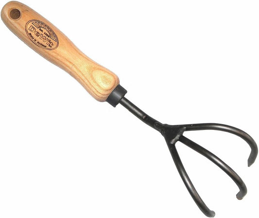 Dewit Cultivator Hand Tiller - 3-Tine, Short Handle, Works as Hoe - 11.5 in - Steel/Wood