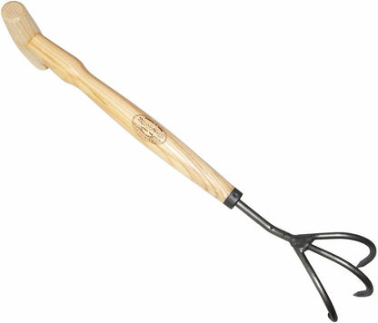 Dewit Cultivator Hand Tiller - 3-Tine, Short Handle, Works as Hoe - 11.5 in - Steel/Wood